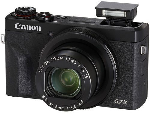 Canon PowerShot G7X Mark III camera with flash